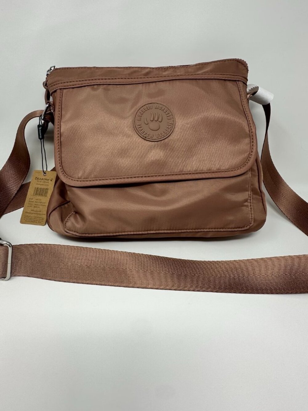 NWT Bearpaw Nylon Zip Tote Crossbody Bag- 149273, Brown/Mauve